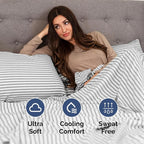 Split Head King Sheet Set – 4 Piece Flex Split Top King Sheets for Adjustable Beds - Fits 14” to 16" Mattress w/ Deep Pockets - Breathable & Cooling - Luxury Bedding and Wrinkle Free - Grey Stripes 2