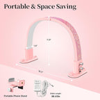 BLUVALL Half Moon Light for Nail Desk, Portable Nail Light for Desk with Phone Holder, Stepless Adjustment of Brightness and Color Temperature, Desk Lamp for Nail Tech, Eyelash, Tattoo, Makeup (Pink)