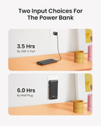 Coowisty Portable Charger with Wall Plug, Slim USB C Power Bank with Built-in Cables, 10000mah LED Display External Battery Pack Compatible with iPhone/Android & More (Black)