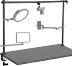 JUSMO LS15 Pro Camera Desk Mount, Aluminum Overhead Camera Mount Rig, Table Multi-Device Pole to Mount Magic Arm Clamp, DSLR, Cameras, Phone, Light, Microphone, Streaming, Studio, Max Load 22 lb
