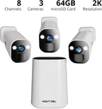 Night Owl 8 Channel Wi-Fi Video Home Security Hub with (3) Battery-Powered Wi-Fi 2K HD Indoor/Outdoor Spotlight Cameras with 2-Way Audio and 64GB microSD Card (Expandable up to 8 Cameras)
