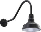 Steel Lighting Co. Hawthorne Barn Light | Outdoor Wall Mounted | 8 inch Dome | 23 inch Gooseneck| Small Farmhouse Light Made in America | Matte Black Exterior/White Interior