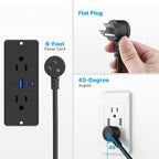 CCCEI Recessed Power Strip with Outlet and 65W USB C Ports, Furniture Flush Mount Power Strip, Small Desk Hidden Outlet for Conference Table, Nightstand, Black, 6FT.