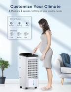 CENSTECH 4-IN-1 Portable Air Conditioners, Evaporative Air Cooler w/3Modes & 3Speeds, 12H Timer for Smart Auto-off, 1-Gal Tank for 15H Cooling, 26FT Remote, No Hose Needed, 70°Oscillating Swamp Cooler
