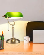 Newrays Green Glass Bankers Desk Lamp, Stepless Dimmable Table Lamp Plug in Fixture for Study, Office, LED Bulb Included