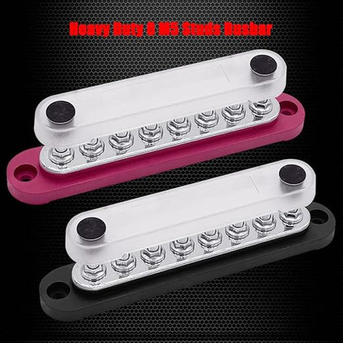 8 x M5 (#10) Studs Power Distribution Block Bus Bar 12V, Ampper 5.9" HD 120A Marine BusBar Battery Distribution Block W/Cover for Car Boat Solar (Red & Black)