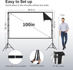 Projector Screen with Stand, TOWOND 100 inch Portable Projector Screen Black Backing, Indoor Outdoor Movie Screen 16:9 4K HD Wrinkle-Free Projection Screen with Carry Bag for Backyard Movie Night