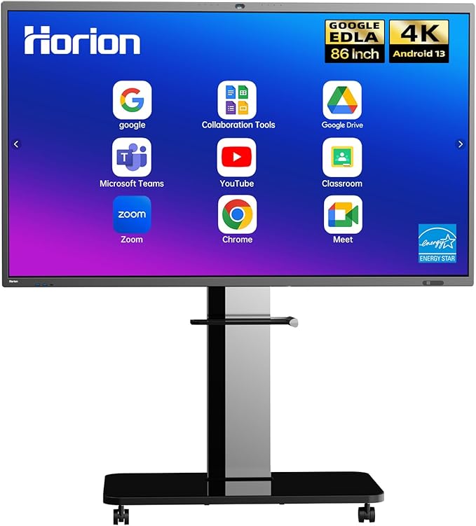 86 Inch 4K Smart Board - Google EDLA-Certified Interactive Whiteboard, 50-Point Touch, Wireless Casting - Digital Whiteboard for Classroom & Office & Home,300+ Free Apps (Board & Wall Mount Only)