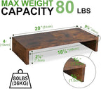 TEAMIX 2 Pack Monitor Stand Riser-20 inch, Wooden Tabletop Shelf for TV/PC/Laptop/Printer, Rustic Brown Monitor Riser with Storage, Computer Stand Ergonomic Design