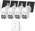 GAIEXCE Solar Home Security Camera System Wireless Outdoor, 4 Cam Kit with Base Station, No Subscription, Local Storage, Expandable 10CH, 2K 360° Pan Tilt, Color Night Vision, Works Offline, 2.4G/5G