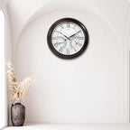 FOUNTAIN DESIGNS 24" Jameson in/Outdoor Lighted Clock, Self-Illuminated, Waterproof, 3 in 1 Weather Station (Thermometer & Hygrometer), Metal Clock, Oil Rubbed Bronze Finish(Night Light)