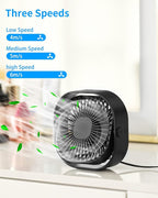 RJVW 4 Inch Small USB Desk Fan, 3-Speed Portable & 360°Rotatable Mini Cooling Fan, USB-Powered Desktop Fan for Home Office Bedroom Dorm Indoor Outdoor Summer Gift