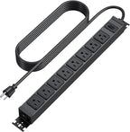HHSOET Metal 360° Rotating Mountable Power Strip, 8 Outlet Gaming Table Mounted Long Power Strip, Heavy Duty Wall Mount Surge Protector with Switch, 15A 125V 1875W, 15ft Power Cord.(Black)