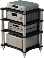 SQXLXDD 4-Tier AV Media Stand, Amplifier Rack Cabinet for Stereo Component Game Console DVD Player WiFi Router, Home Theater Office Living Room Organizer (Black, 4-Tier)