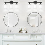 Guliaofo 3-Light Bathroom Light Fixtures, Black Vanity Lights for Mirror with Textured Milky White Glass Shade, E26 Base Modern Kitchen Light Fixtures Wall Sconce Light