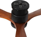 revoici 52" Ceiling Fans Flush Mount with Lights and Remote Control, Dark Brown Solid Wood Ceiling Fans for Indoor Outdoor Farmhouse, Timing 6 Speeds 3 Color Light with Memory Lighting