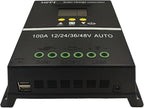 Saooer 100A MPPT Solar Charge Controller, 12/24/36/48V, LCD Display, Dual USB, Black