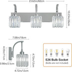 FDPBY Crystal Vanity Lights 3-Light Chrome Bathroom Vanity Lights Modern Crystal Bathroom Light Fixtures Over Mirror 23.62" Long Vanity Light for Bathroom