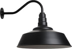 Steel Lighting Co. Large Outdoor Barn Light | Gooseneck Light Fixture | Made in America from 18-Gauge Steel | 20" Dome | 16" Gooseneck Matte Black Exterior/White Interior