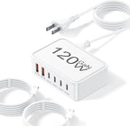 USB C Charger Block, 120W 6 Port USB Charging Station for Multiple Devices, Multi Type C Fast Charging Hub for iPhone 17 16 15 14 Pro Max ipad Samsung Galaxy, Perfect for Travel Home Office, White