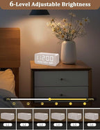 JALL Digital Alarm Clock, with Wooden Electronic LED Time Display, 3 Alarm Settings, Humidity & Temperature Detect, Wood Made Electric Clocks for Bedroom, Bedside, Desk (White-Wireless)