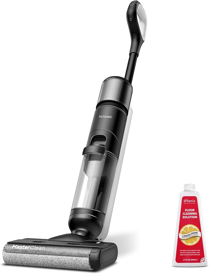 Ultenic Wet Dry Vacuum Cleaner,Cordless Vacuum Mop Combo with Self-Cleaning,Smart Mess Detection,50mins Runtime,3-in-1 Vacuum Mop for Hard Floors,Edge Cleaning,LED Display,Black,AC1 Elite