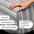 Split Head King Sheet Set – 4 Piece Flex Split Top King Sheets for Adjustable Beds - Fits 14” to 16" Mattress w/ Deep Pockets - Breathable & Cooling - Luxury Bedding and Wrinkle Free - Grey Stripes 3