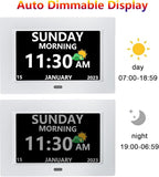 MRCHYDZ 7 Inch Clock with Day and Date for Elderly Large Display Digital Clocks 12 Alarm 3 Display Modes Large Font Alzheimer's Clock Alarm Clocks for Seniors Auto DST White