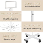 Exttlliy Retail Display Stand Store Display Rack 6 Tier Metal Spinning Display Stand Rack with Wheels Keychain Jewelry Stocking Hat Stand with Hooks for Malls, Showroom, Retail Store (6 Tier White)