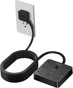 TESSAN Black Surge Protector Power Strip 10 ft Cord, Flat Plug Extension Cord with 6 Outlets 3 USB Ports (1 USB C), 1700J Protection, Heavy Duty Power Strip for Indoor Home Office School Dorm Room