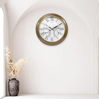 FOUNTAIN DESIGNS 24 Inch in/Outdoor Wall Clock with Temperature and Humidity Combo, Large Outdoor Clock for Patio Large Waterproof with Thermometer,Antique Hamilton Gold Metal