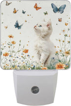 Pigsaly Led Night Light Butterfly Watercolor White Cat Night Light Plug in Wall Lamp Smart Dusk to Dawn Sensor Nightlight Led Lamp Energy Saving Lights Gift for Kids Room Bedroom Bathroom Hallway