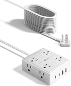20Ft Long Extension Cord, Flat Plug Power Strip with 8 Outlets & 4 USB Ports (2 USB C), Wall Mountable Surge Protector, Desk Charging Station for Home Office, College Dorm Room Essentials