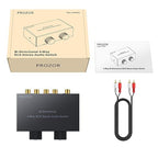 PROZOR 4-Way Stereo L/R Sound Channel Bi-Directional Audio Switcher, 2 in 4 Out or 4 in 2 Out Audio Switch Splitter with Off Button and No External Power Required for DVD Stereo Speaker CD Player