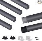 VST LED Channel, V Shape Led Diffuser Channel, LED Aluminum Channel with Black Cover, End Caps and Mounting Clips for LED Strip Light in Home Lighting(6pack 1 ft)