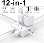 5Ft Flat Plug Braided Extension Cord - CHCORE Surge Protector Power Strip with 8 Outlets and 2 USB-C (PD 30W) Fast Charging Ports and 2 USB-A Ports for Home, Office, Dorm Room Essentials, ETL, White