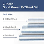 RV Short Queen Sheet Set 60 X 75 - 4 Piece RV Short Queen Bed Sheets - Soft, Breathable & Cooling - Designed for Bunks, Trailers & Campers - Fits 8” to 12" Mattress - Luxury Bedding - Blue Stripes 2