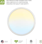 ASD LED 15" Round Flush Mount Ceiling Light Fixture, Low Profile Surface Lighting | 5CCT, Dimmable, Ultra-Thin, ETL Listed | 28W 2300LM 2700-6000K 100-277V | Kitchen, Hallway Lamp | White, 6 Pack