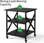 Ollieroo 3 Tier Printer Stand, Large Table with Wheels, Rolling Cart with Height Adjustable Middle Storage Shelf, 23.6 x 23.6 x 30.3 Inches Shelf for Home Office, Black