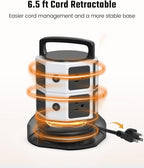 Tower Surge Protector Power Strip, JACKYLED Extension Cord with Multiple Outlets, 8 Outlets 4 USB Ports(2 USB C) 1625W/13A Retractable Cord Charging Station with 1050J Protection, Home Office Supplies