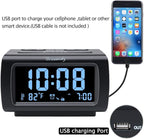 DreamSky Alarm Clock Radios for Bedrooms with Battery Backup, Large Big Numbers with Brightness Dimmer, USB Port, Bedside Digital FM Radio with Sleep Timer, Temperature, Adjustable Volume, Snooze