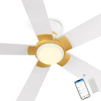 SMAAIR 52 Inch Smart Ceiling Fan with Light and Remote, Flush Mount Modern Ceiling Fan with lights,Compatible with Alexa/Google Assistant/Siri,Timer and Schedule,10 Speed DC Motor,White/Gold