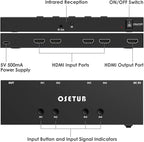 4K@60Hz 4 in 1 Out HDMI Switch, 4 Port HDMI Switcher Selector Support HDR10 & HDCP 2.2 & Full 3D with IR Remote Control Compitable with Nintendo Switch,Xbox PS5/4,Fire Stick,Roku,Apple TV for Gaming