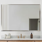 Frameless Beveled Edge Bathroom Mirror 38x26 Inch Rectangle Wall Mirror Explosion Proof and Shatterproof Bathroom Vanity Mirror Wall Mounted Hang Firmly (Horizontal or Vertical)