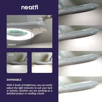 Neatfi (New Model) Bifocals 1,200 Lumens LED Magnifying Floor Lamp with Rolling Base, 5 Diopter with 20 Diopter, Dimmable, Adjustable Arm (5 Inches, White)