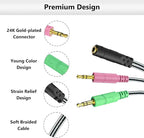 MillSO Headphone Splitter for Computer CTIA 3.5mm TRRS Female to Dual TRS Male Mic Audio Jack Y Adapter Headset Splitter Cable for PC Laptop to Gaming Headset - 8inch/20cm