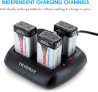 Tenergy TN294 4 Bay 9V Li-ion Battery Charger and 8 Pack 9V 600mAh Li-ion Rechargeable Battery