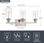 WINSHEN Bathroom Light Fixtures 3-Lights Seeded Glass in Brushed Nickel Finish, 23.6-Inches Vanity Lighting Bath Wall Mount Lamp for Kitchen Living Room Workshop