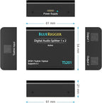 BlueRigger Digital Optical Audio Splitter (Active Toslink Splitter 1 in 2 Out, SPDIF, Fiber Optic Adapter) - Compatible with Home Theatre, Xbox, PS4, DVD, Receiver, TV, LPCM2.0, DTS, Dolby Digital