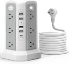 Surge Protector Power Strip Tower (13A 1625W) with 5 USB Ports (1 PD 20W), Extension Cord 10FT with 12 Multiple Outlets, Overload Protection Charging Tower for Home Office Dorm Room Essentials